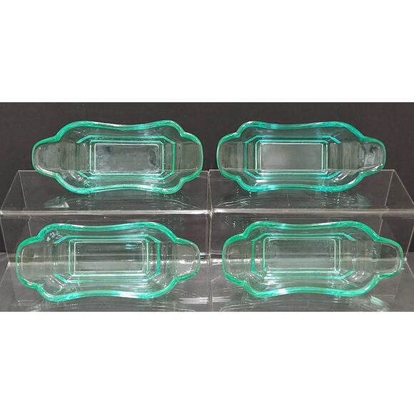 Set Of 4 Vintage Uranium Vaseline Glass Banana Split Sundae Bowls - Picture 2 of 12